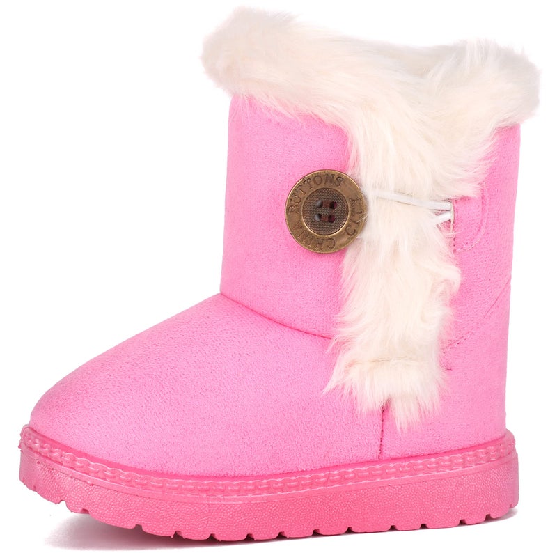 Femizee Toddler Girls Boots Warm Winter Snow Boots for Kid Boys Flat Button Size 5 Toddler,Pink 21 - Image 1